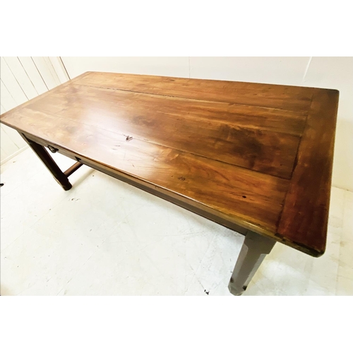 203 - FARMHOUSE TABLE, 19th century French cherrywood and oak with two drawers on a stretchered base, 76cm... 