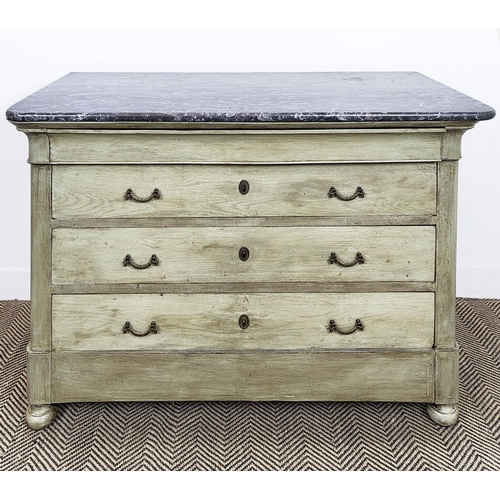 178 - COMMODE, Louis Philippe grey painted with marble top above four drawers, 89cm H x 127cm x 56cm.