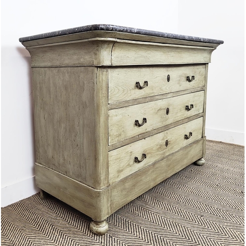 178 - COMMODE, Louis Philippe grey painted with marble top above four drawers, 89cm H x 127cm x 56cm.