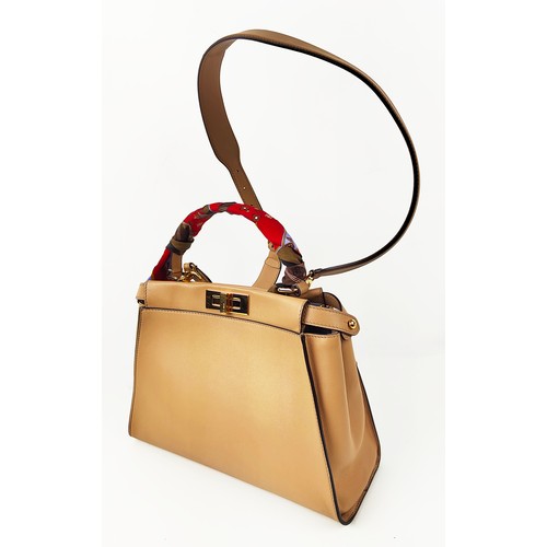 42 - FENDI PEEKABOO MEDIUM BAG, beige leather, with a suede striped interior, with two internal compartme... 