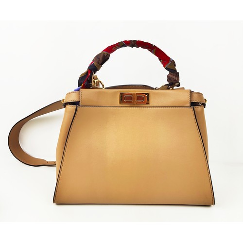 42 - FENDI PEEKABOO MEDIUM BAG, beige leather, with a suede striped interior, with two internal compartme... 