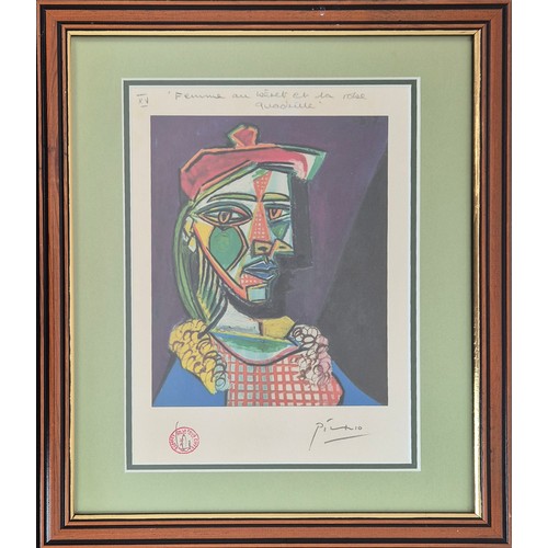 218A - PABLO PICASSO, 'Femme Au Beret et La Pobe Quadrille' lithograph, 'with' signature, framed.