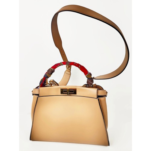 42 - FENDI PEEKABOO MEDIUM BAG, beige leather, with a suede striped interior, with two internal compartme... 