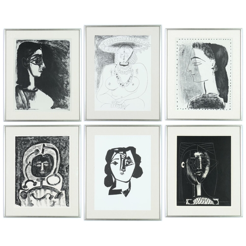 227 - PABLO PICASSO, a set of 6 large lithographs, featuring Jacqueline, printed in 1969, 53.5cm  x 43cm e... 