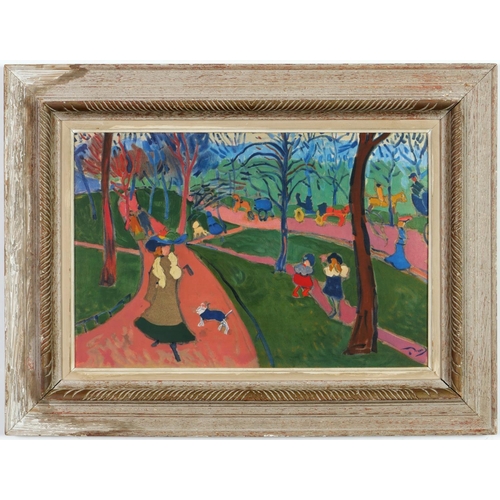 232 - ANDRE DERAIN, Woman walking dog in Hyde Park, lithograph dated in the plate, ref: Mourlot, 59 cm x 3... 