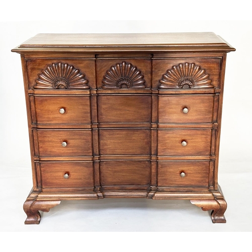 281 - DUTCH COMMODE, antique Dutch walnut with carved frieze drawer above three further long drawers and c... 