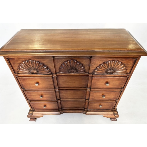 281 - DUTCH COMMODE, antique Dutch walnut with carved frieze drawer above three further long drawers and c... 