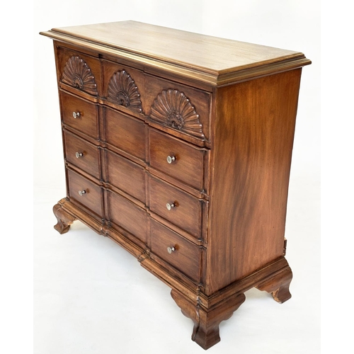 281 - DUTCH COMMODE, antique Dutch walnut with carved frieze drawer above three further long drawers and c... 