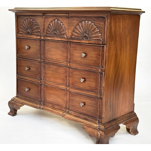 281 - DUTCH COMMODE, antique Dutch walnut with carved frieze drawer above three further long drawers and c... 