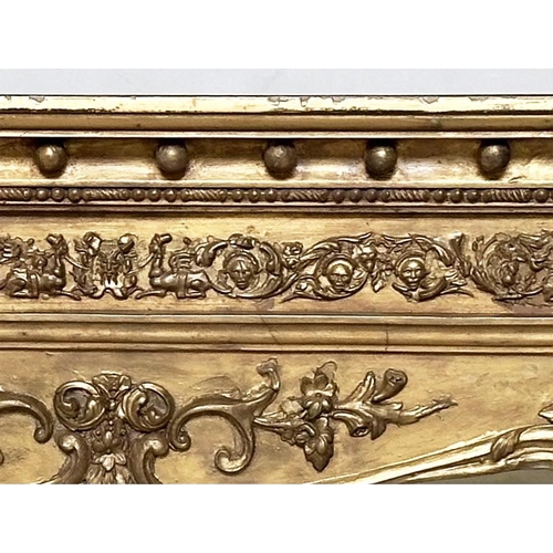 283 - OVERMANTEL, mid 19th century giltwood and gesso moulded with ball cornice, decorated frieze and side... 