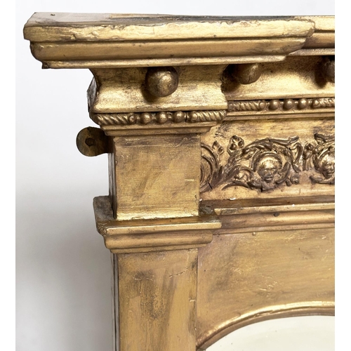 283 - OVERMANTEL, mid 19th century giltwood and gesso moulded with ball cornice, decorated frieze and side... 