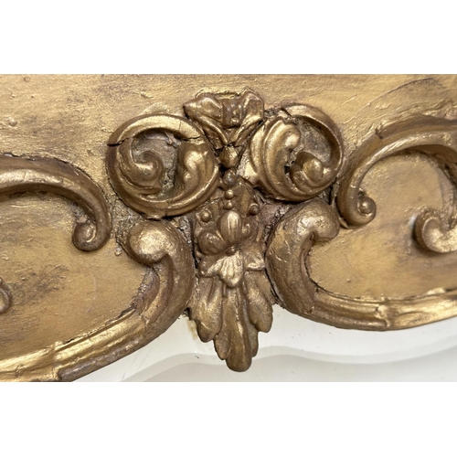 283 - OVERMANTEL, mid 19th century giltwood and gesso moulded with ball cornice, decorated frieze and side... 