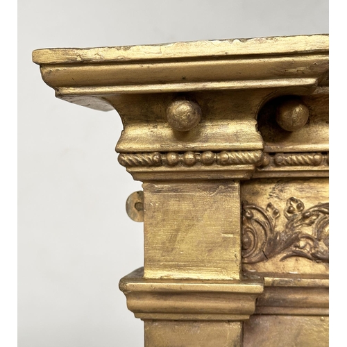 283 - OVERMANTEL, mid 19th century giltwood and gesso moulded with ball cornice, decorated frieze and side... 