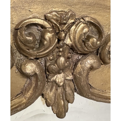 283 - OVERMANTEL, mid 19th century giltwood and gesso moulded with ball cornice, decorated frieze and side... 