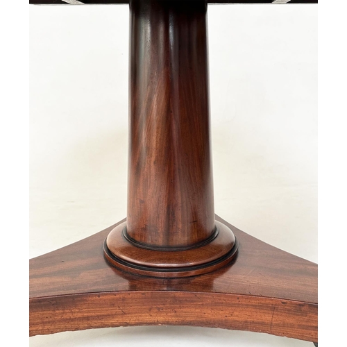 287 - BREAKFAST TABLE, William IV flame mahogany circular with graduated column and triform lappet carved ... 