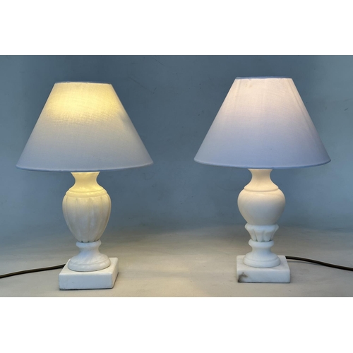 290 - TABLE LAMPS, two matched Italian alabaster each with turned column and shade. (2)