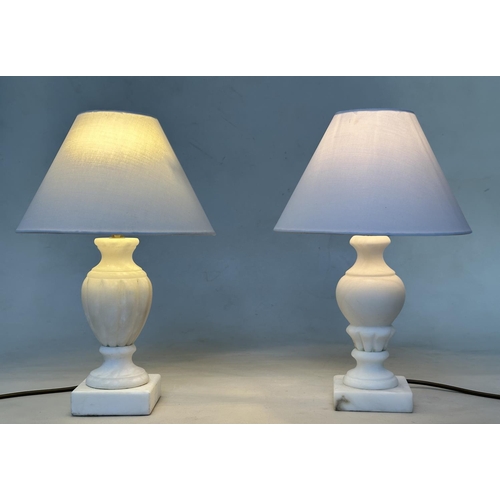 290 - TABLE LAMPS, two matched Italian alabaster each with turned column and shade. (2)