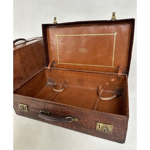 292 - SUITCASES,  two, vintage crocodile with gilt brass mounts together with a leather fitted shoe case. ... 