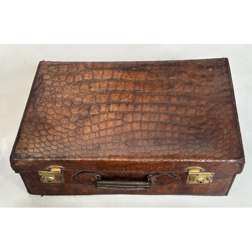 292 - SUITCASES,  two, vintage crocodile with gilt brass mounts together with a leather fitted shoe case. ... 