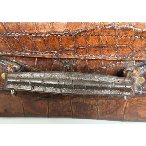 292 - SUITCASES,  two, vintage crocodile with gilt brass mounts together with a leather fitted shoe case. ... 