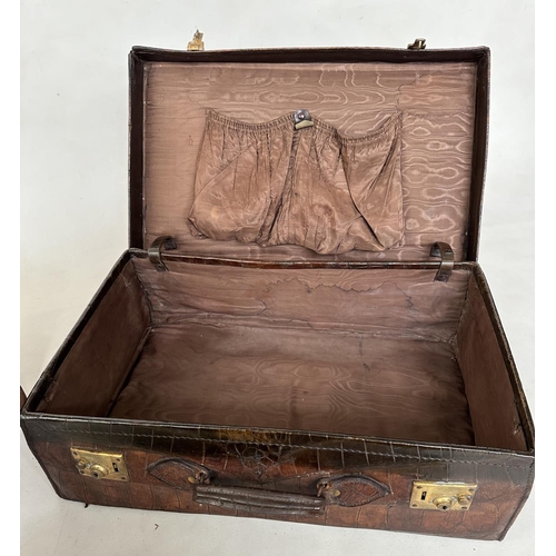 292 - SUITCASES,  two, vintage crocodile with gilt brass mounts together with a leather fitted shoe case. ... 