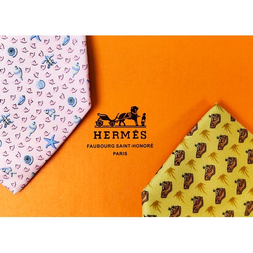 34A - THREE HERMÈS TIES, different motifs, all 100% silk, made in France with two boxes and one Salvatore ... 