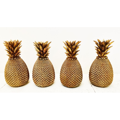 499 - DECORATIVE PINEAPPLES, a set of four, gilt finish, 32cm H x 27cm W x 17cm D. (4)