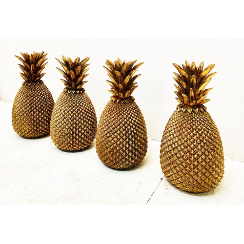 499 - DECORATIVE PINEAPPLES, a set of four, gilt finish, 32cm H x 27cm W x 17cm D. (4)