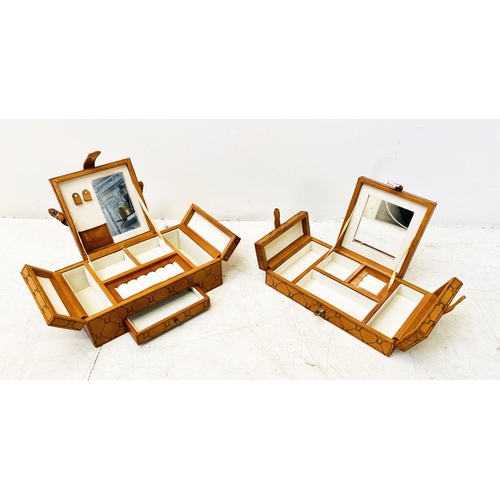 500 - JEWELLERY BOXES, a set of two, tan leathered, 10cm H x 30cm W x 18cm D. (2)