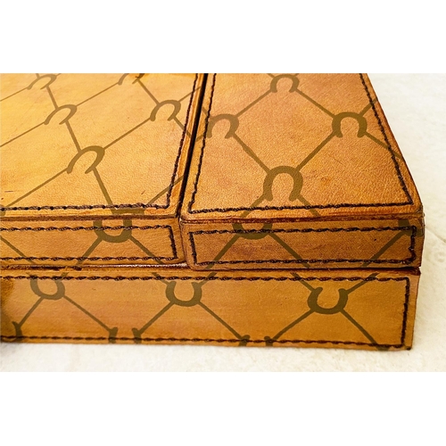 500 - JEWELLERY BOXES, a set of two, tan leathered, 10cm H x 30cm W x 18cm D. (2)