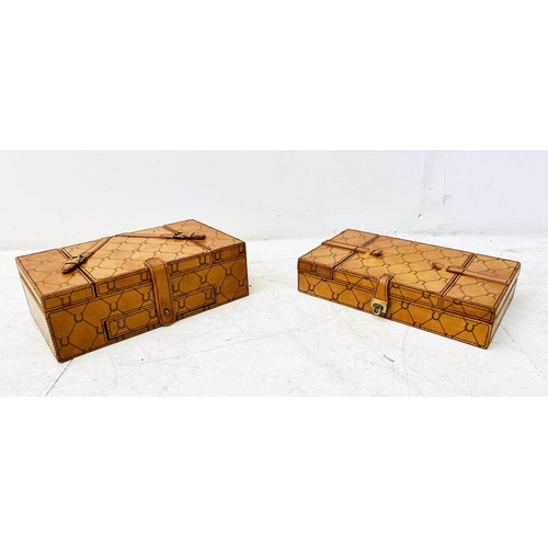 500 - JEWELLERY BOXES, a set of two, tan leathered, 10cm H x 30cm W x 18cm D. (2)