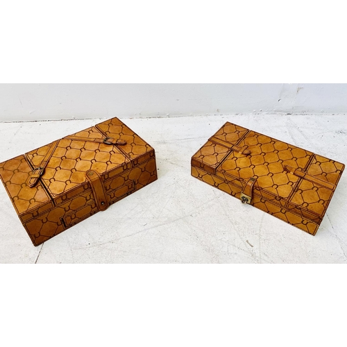 500 - JEWELLERY BOXES, a set of two, tan leathered, 10cm H x 30cm W x 18cm D. (2)