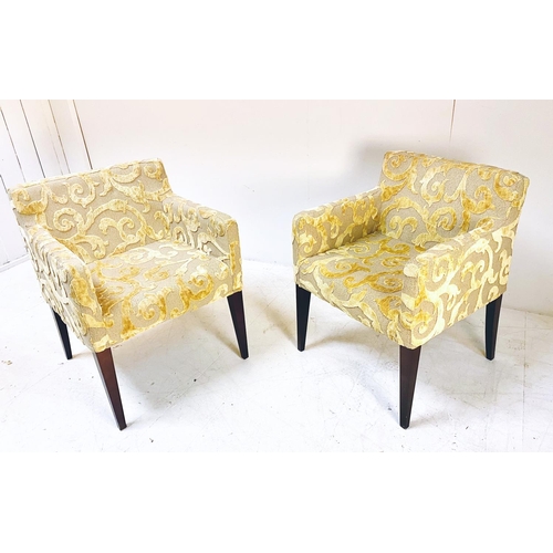 504 - ARMCHAIRS, a pair, linen and velvet paisley upholstery covers (removable covers) on square tapered s... 