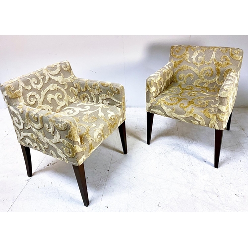 504 - ARMCHAIRS, a pair, linen and velvet paisley upholstery covers (removable covers) on square tapered s... 