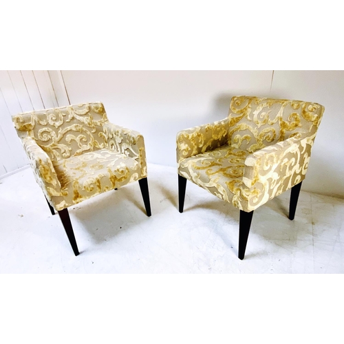 504 - ARMCHAIRS, a pair, linen and velvet paisley upholstery covers (removable covers) on square tapered s... 