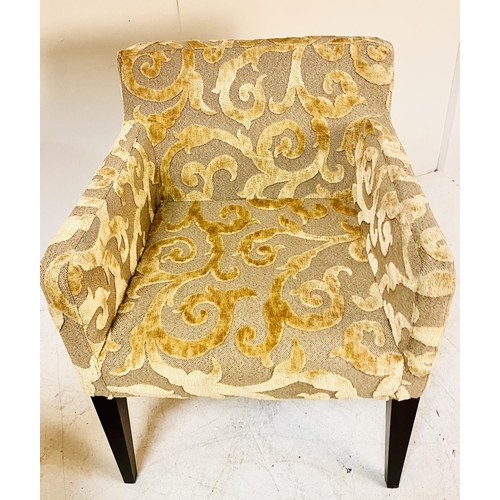 504 - ARMCHAIRS, a pair, linen and velvet paisley upholstery covers (removable covers) on square tapered s... 