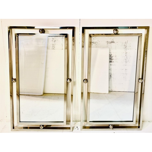 508 - WALL MIRRORS, a pair, contemporary design, rectangular with double polished metal finish frames, 100... 