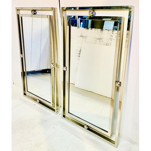 508 - WALL MIRRORS, a pair, contemporary design, rectangular with double polished metal finish frames, 100... 