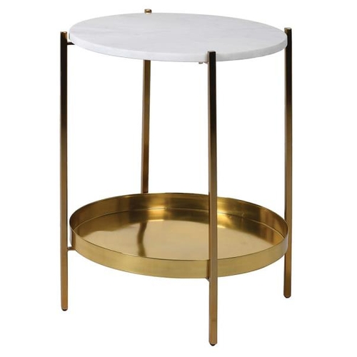 516 - SIDE TABLE, Italian design circular marble top on gilt metal base, 53cm H x 43cm W x43cm D.