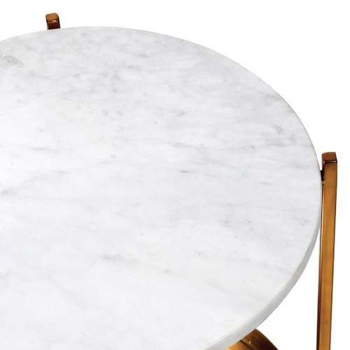 516 - SIDE TABLE, Italian design circular marble top on gilt metal base, 53cm H x 43cm W x43cm D.