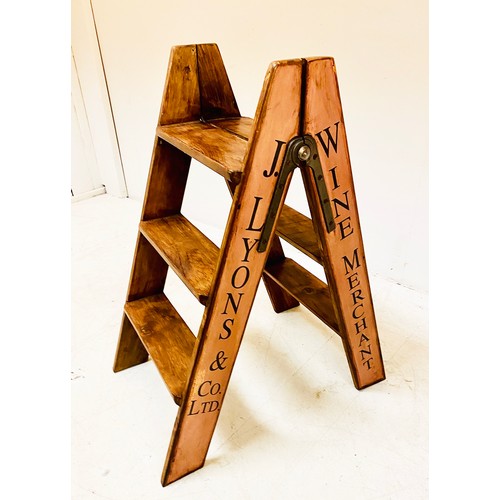 496 - STEP LADDER, wooden, with wine merchant decoration, 89cm H