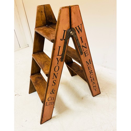 496 - STEP LADDER, wooden, with wine merchant decoration, 89cm H