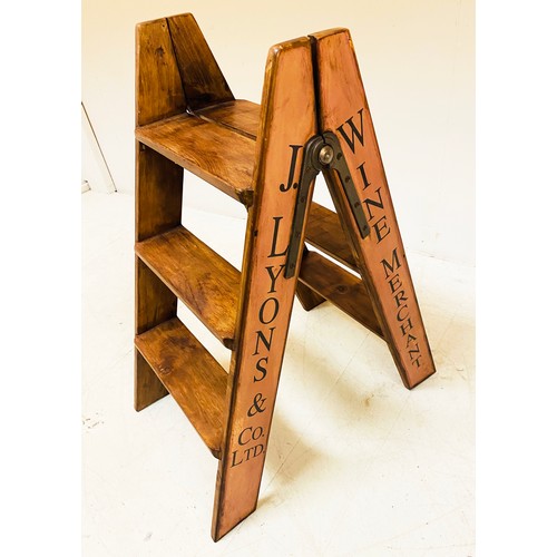 496 - STEP LADDER, wooden, with wine merchant decoration, 89cm H