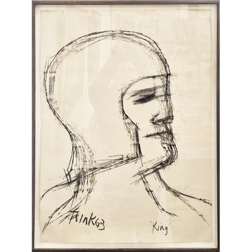 148 - DAME ELIZABETH FRINK R.A. (1930-1993), 'King, 1963', charcoal, signed, dated and titled, 76cm x 55cm... 