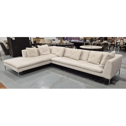 519 - B&B ITALIA CHARLES CORNER SOFA, by Antonio Citterio, in neutral linen upholstery, 75cm H x 358cm x 2... 