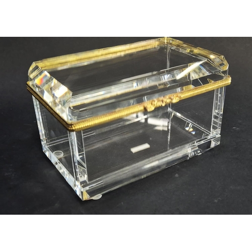 63 - CUT GLASS CASKET, Baccarat style with gilt mounts, 16cm x 10cm x 11cm H.