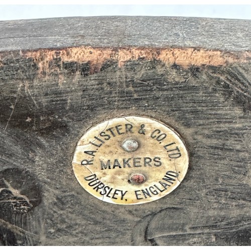 479 - R.A. LISTER BUCKET, early 20th century Edwardian oak and brass bound with name plate, 37cm W x 32cm ... 