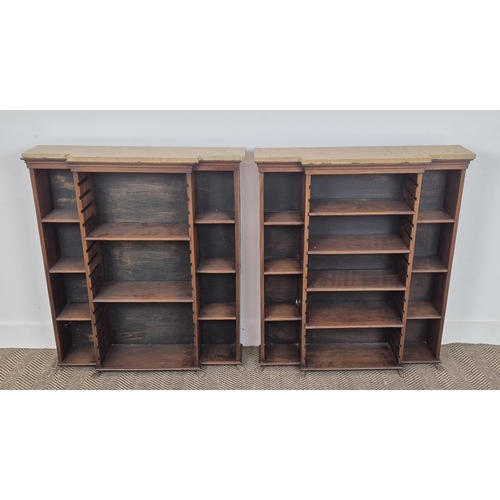 384 - BREAKFRONT BOOKCASES, a pair, mahogany early 20th century marble topped, 93cm H x 81cm W x 21cm D. (... 