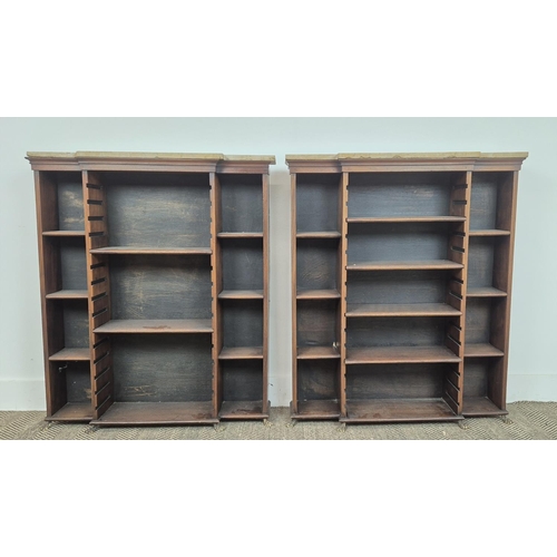 384 - BREAKFRONT BOOKCASES, a pair, mahogany early 20th century marble topped, 93cm H x 81cm W x 21cm D. (... 