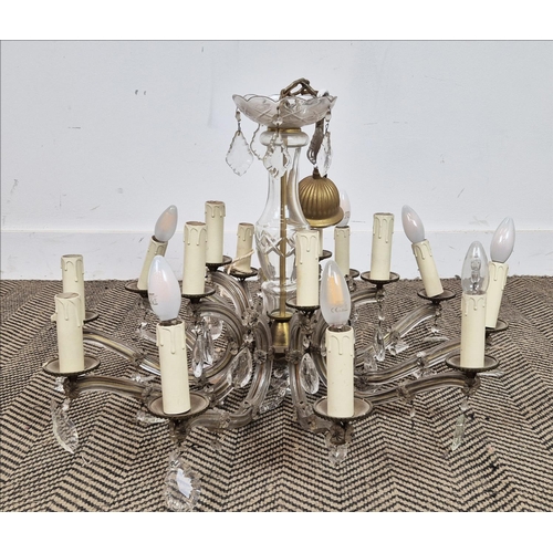 490 - CHANDELIER, with glass droplets, 70cm W x 46cm H.